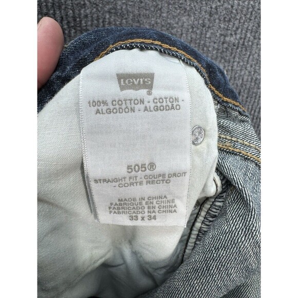 Levis 505 Jeans Mens 33x34 Blue Regular Straight Leg Denim 100% Cotton Dark Wash - Picture 3 of 11